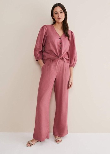 Phase Eight Raven Linen Trousers Rose Canada | WPMEZT-582